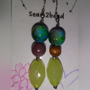 Green Blue Multicolor Bead Drop Earrings - Women Jewelry